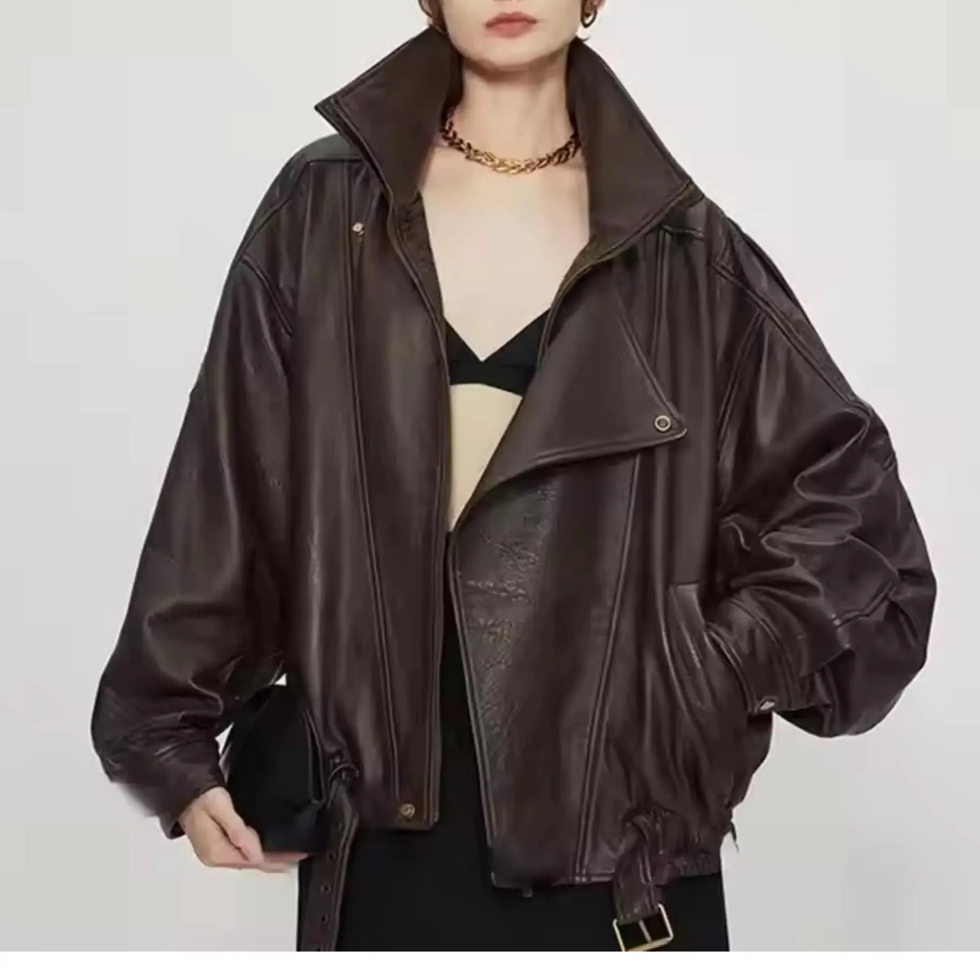 Brown Oversized Leather Jacket