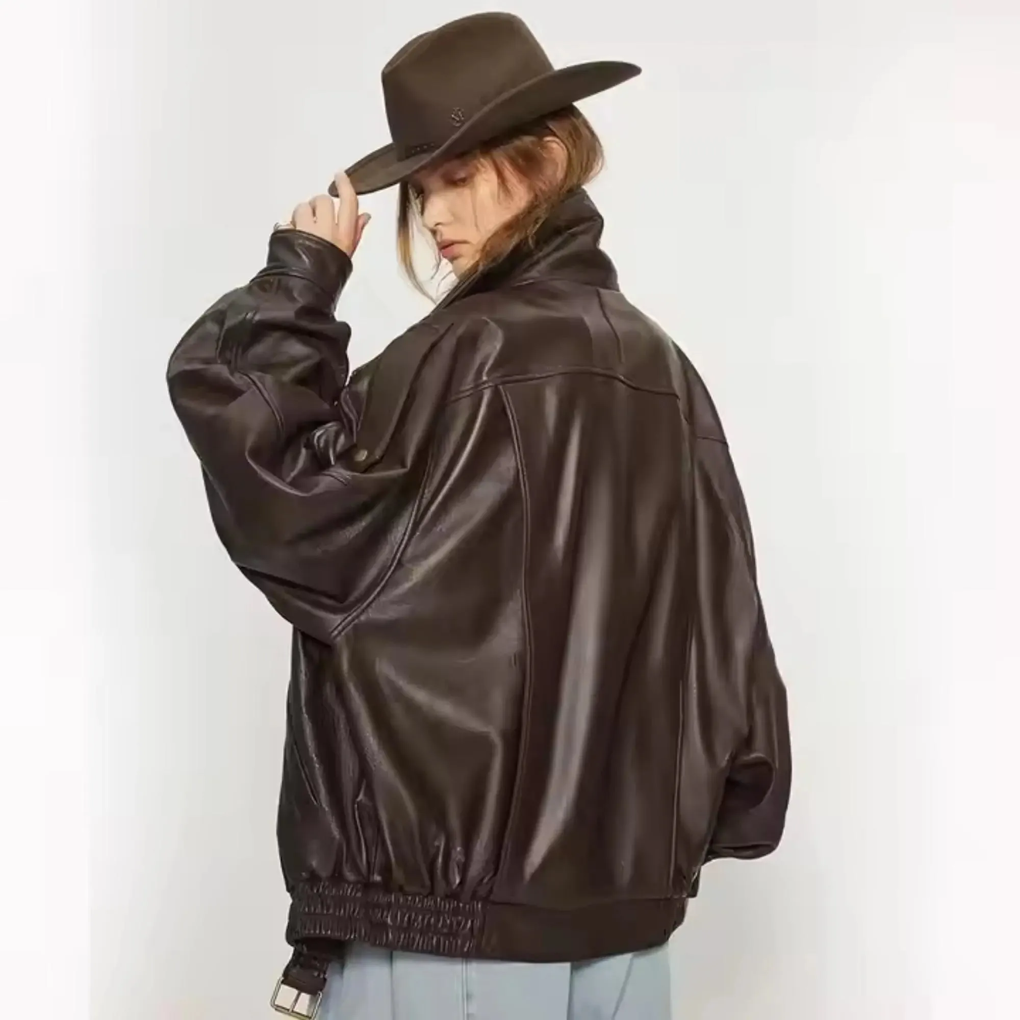 Brown Oversized Leather Jacket