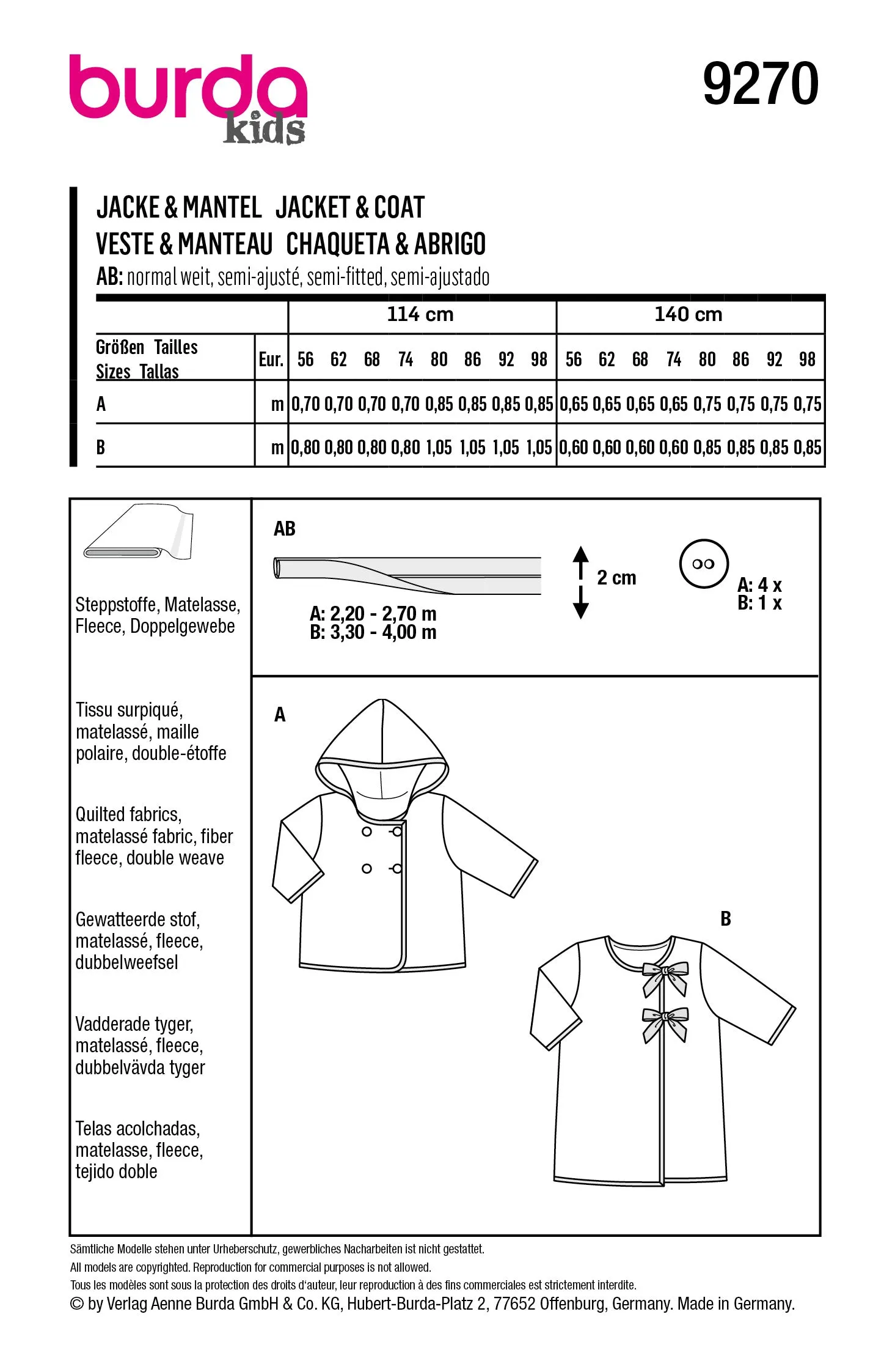Burda X09270 Baby Jacket