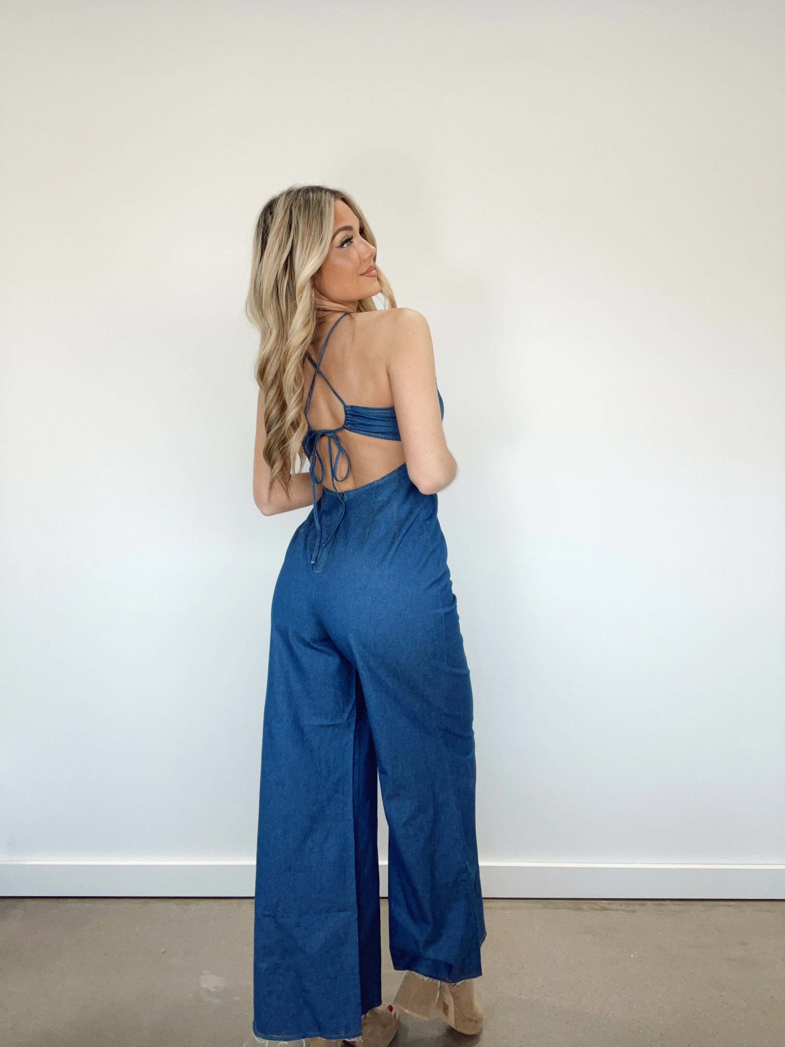 Chambray Halter Jumpsuit