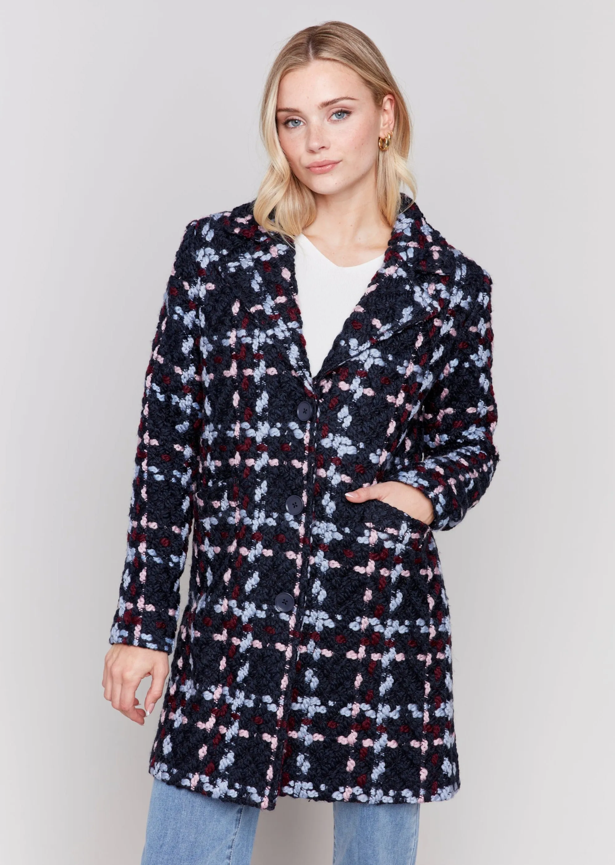 Charlie B - Straight Cut Plaid Coat -SALE