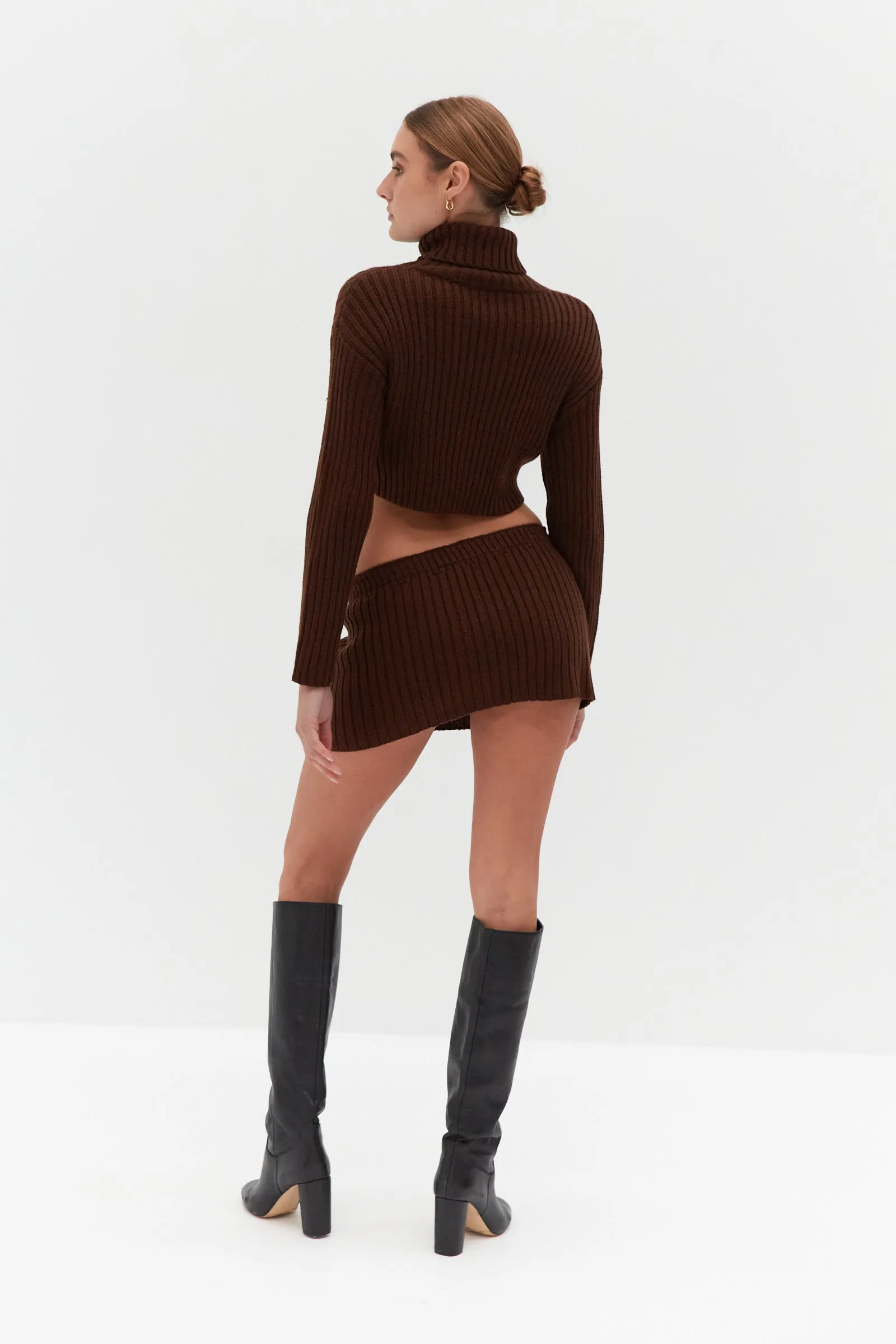 Chunky Knit Crop Skivvy - Brown