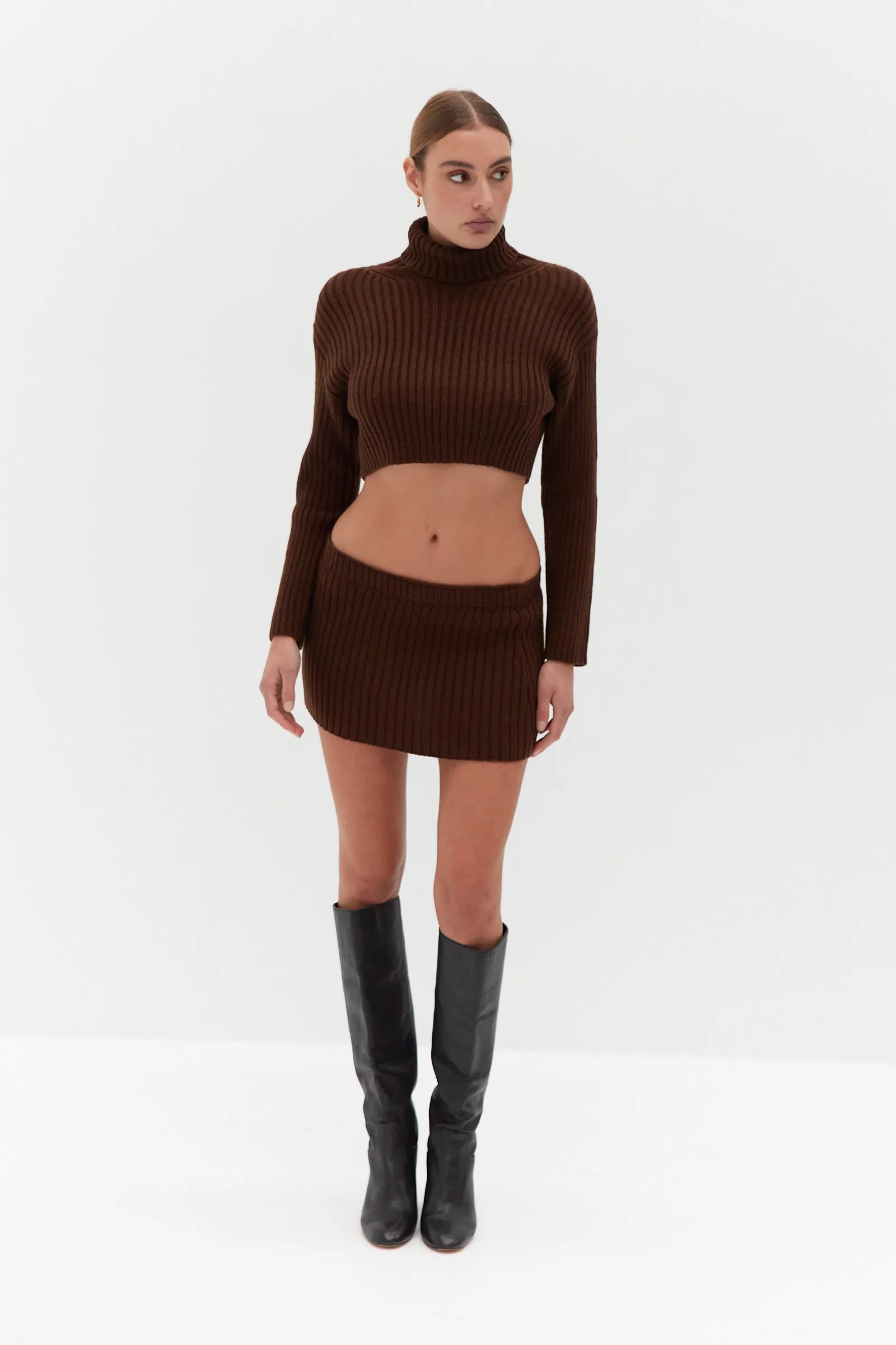 Chunky Knit Crop Skivvy - Brown