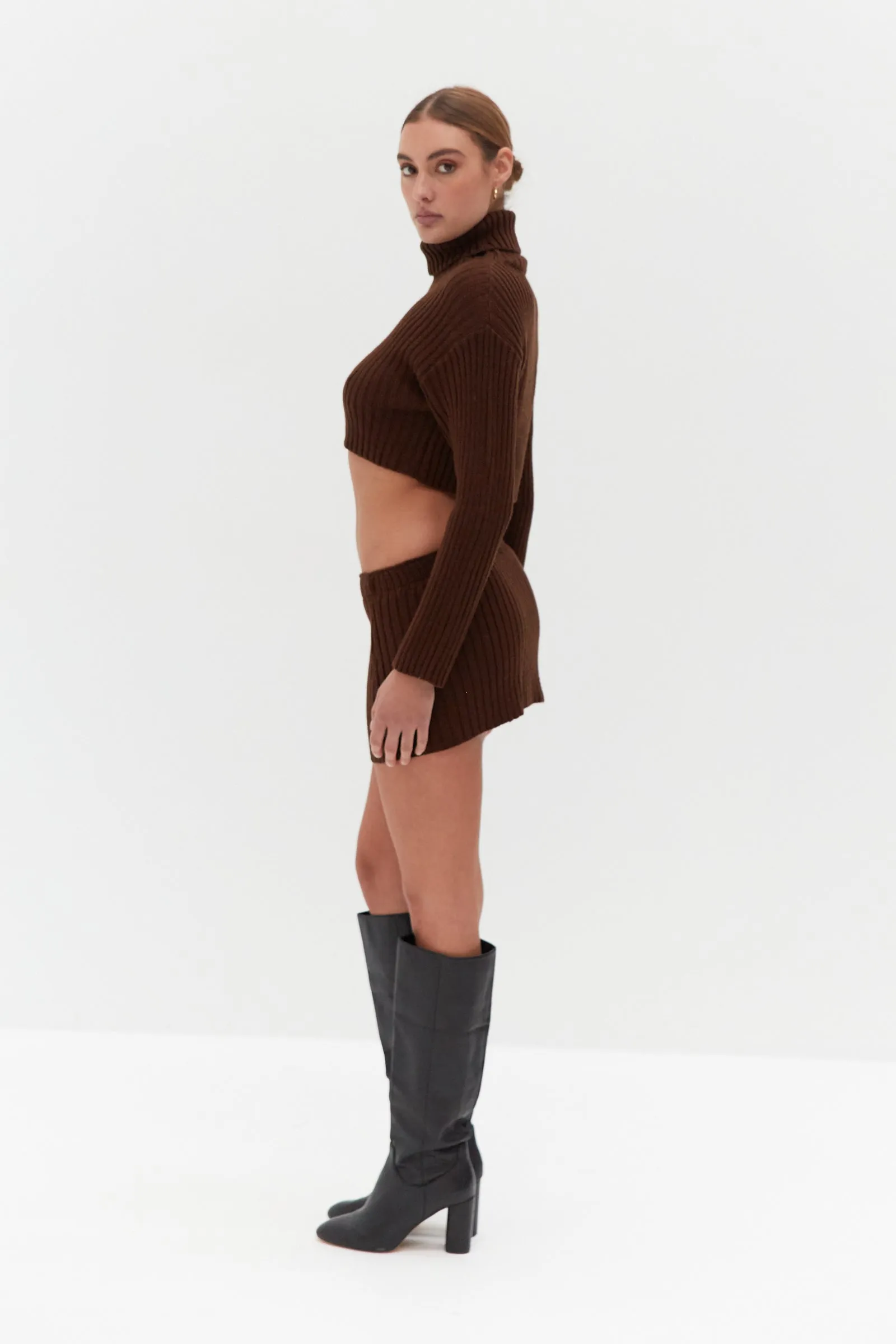 Chunky Knit Crop Skivvy - Brown