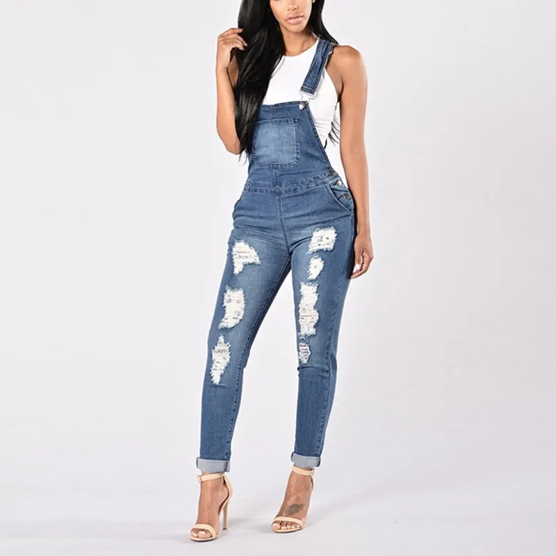 Cool Denim Sleeveless Jumpsuit Ripped
