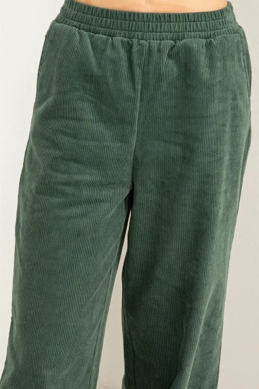 Corduroy Pull On Pants- Green