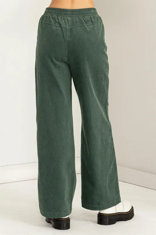 Corduroy Pull On Pants- Green