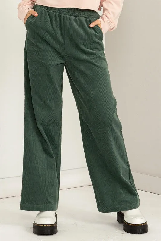 Corduroy Pull On Pants- Green