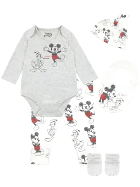 Disney Baby Boys Mickey Mouse and Donald Duck Bodysuit with Hat and Bib Outfit 5 Piece Set Multicoloured 3-6 Months
