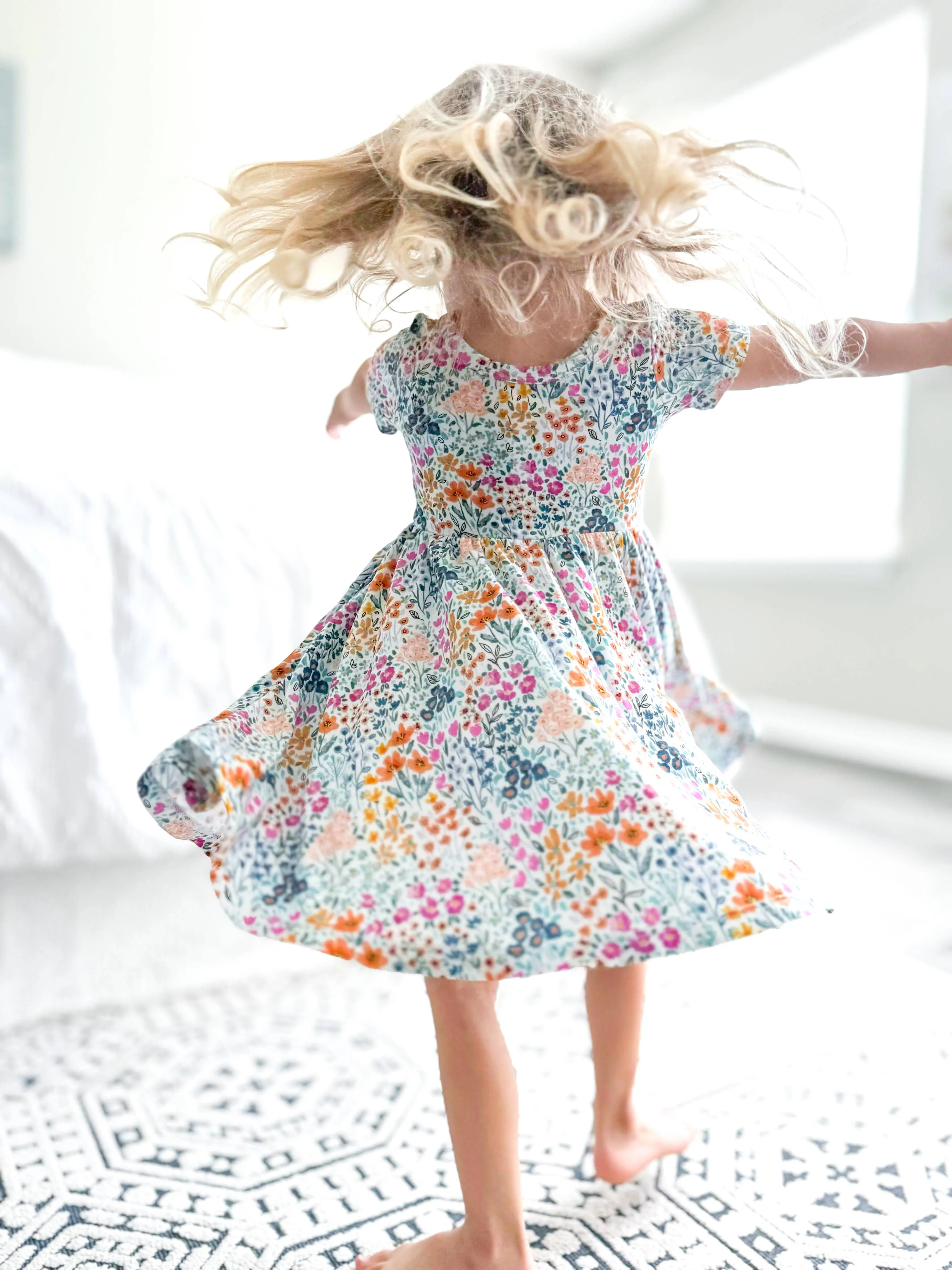 Early Grey - Bamboo Twirl Dress - Teal Wildflowers