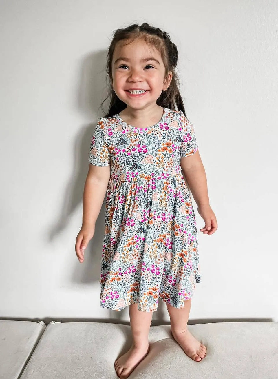Early Grey - Bamboo Twirl Dress - Teal Wildflowers