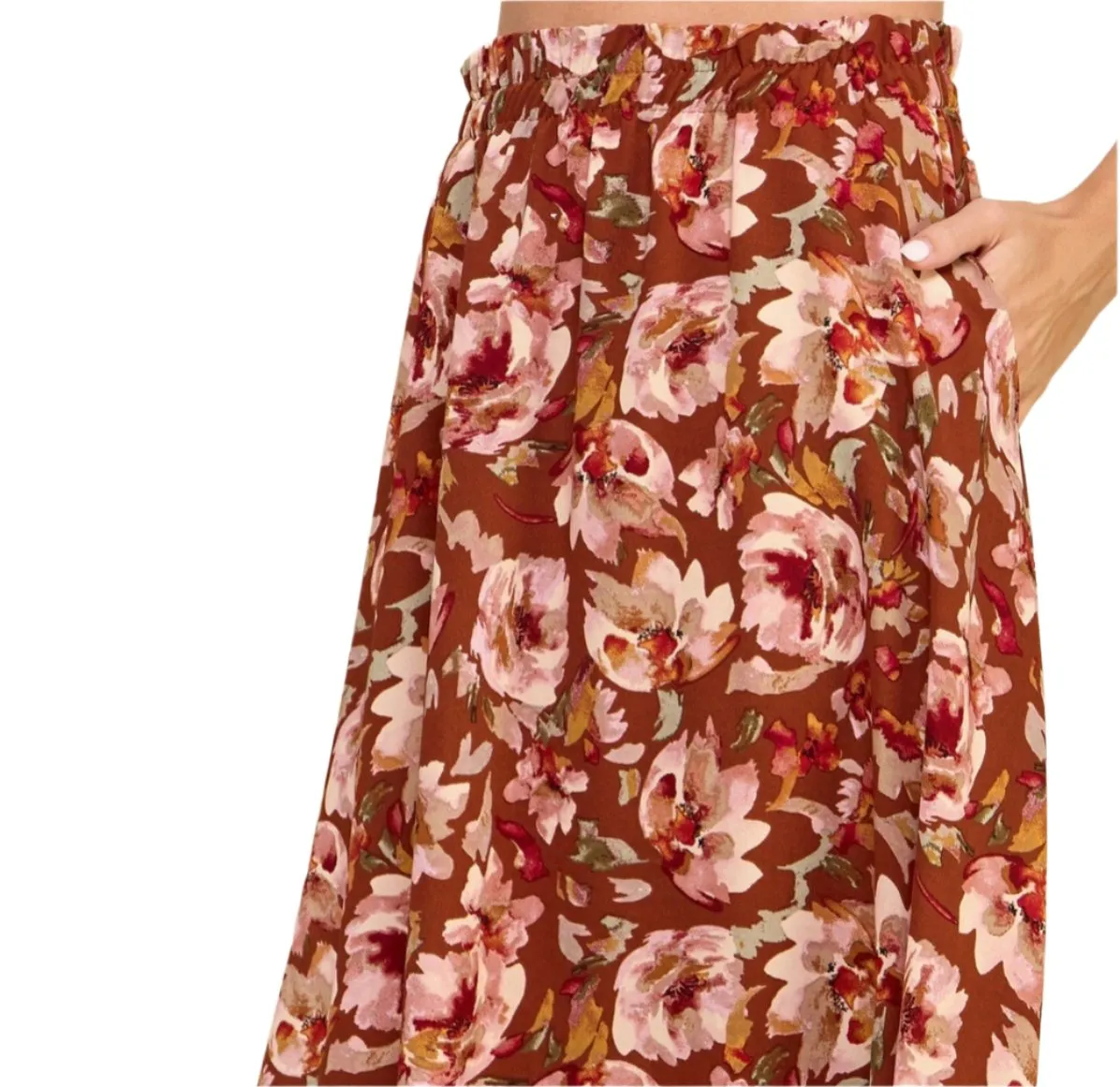 Floral Layered Maxi Skirt -  Red/Brown - Made in USA