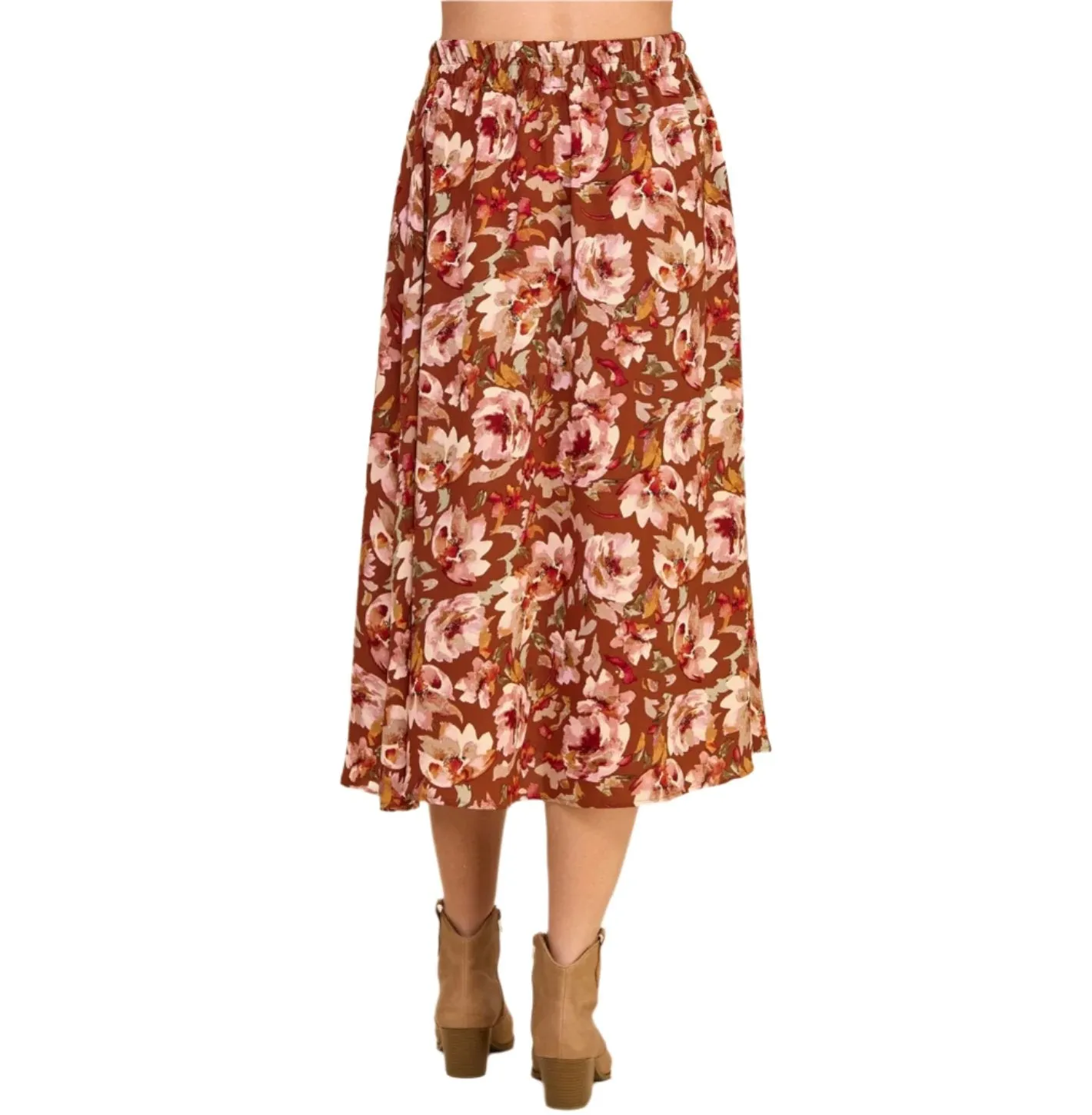Floral Layered Maxi Skirt -  Red/Brown - Made in USA