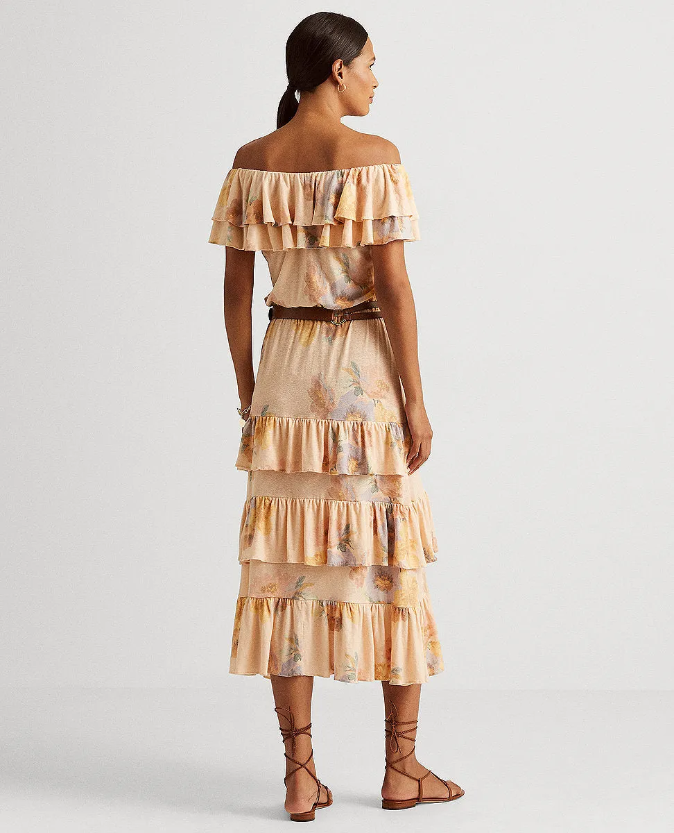 Floral Off-The-Shoulder Dress In Pink/Green Multi
