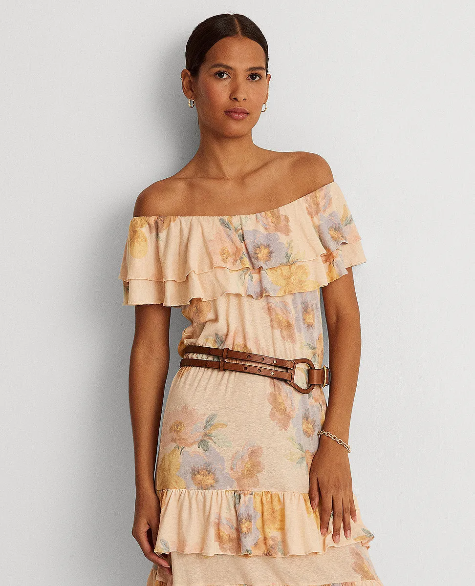 Floral Off-The-Shoulder Dress In Pink/Green Multi
