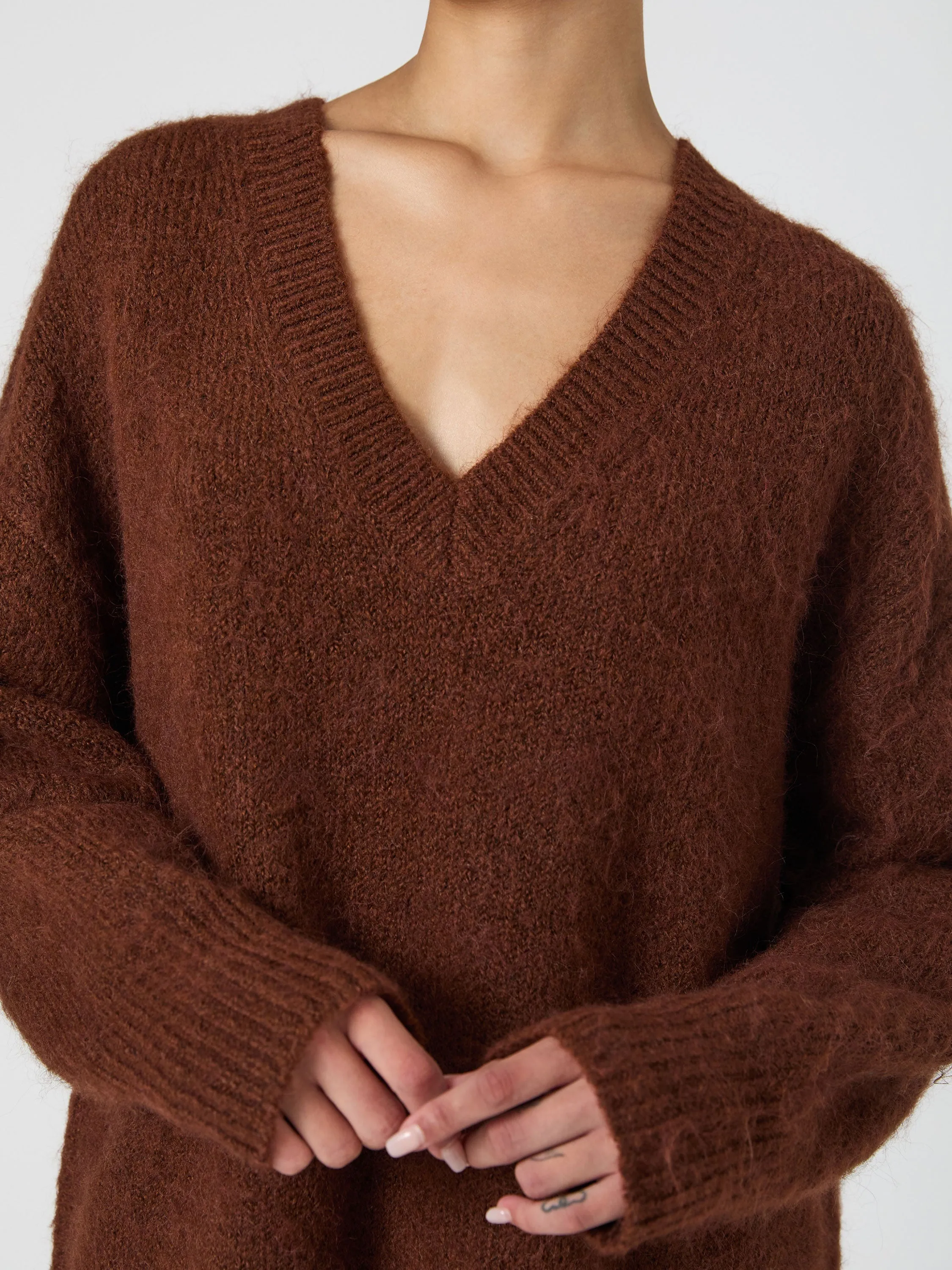 Fluffy Knit V Neck Oversized Sweater