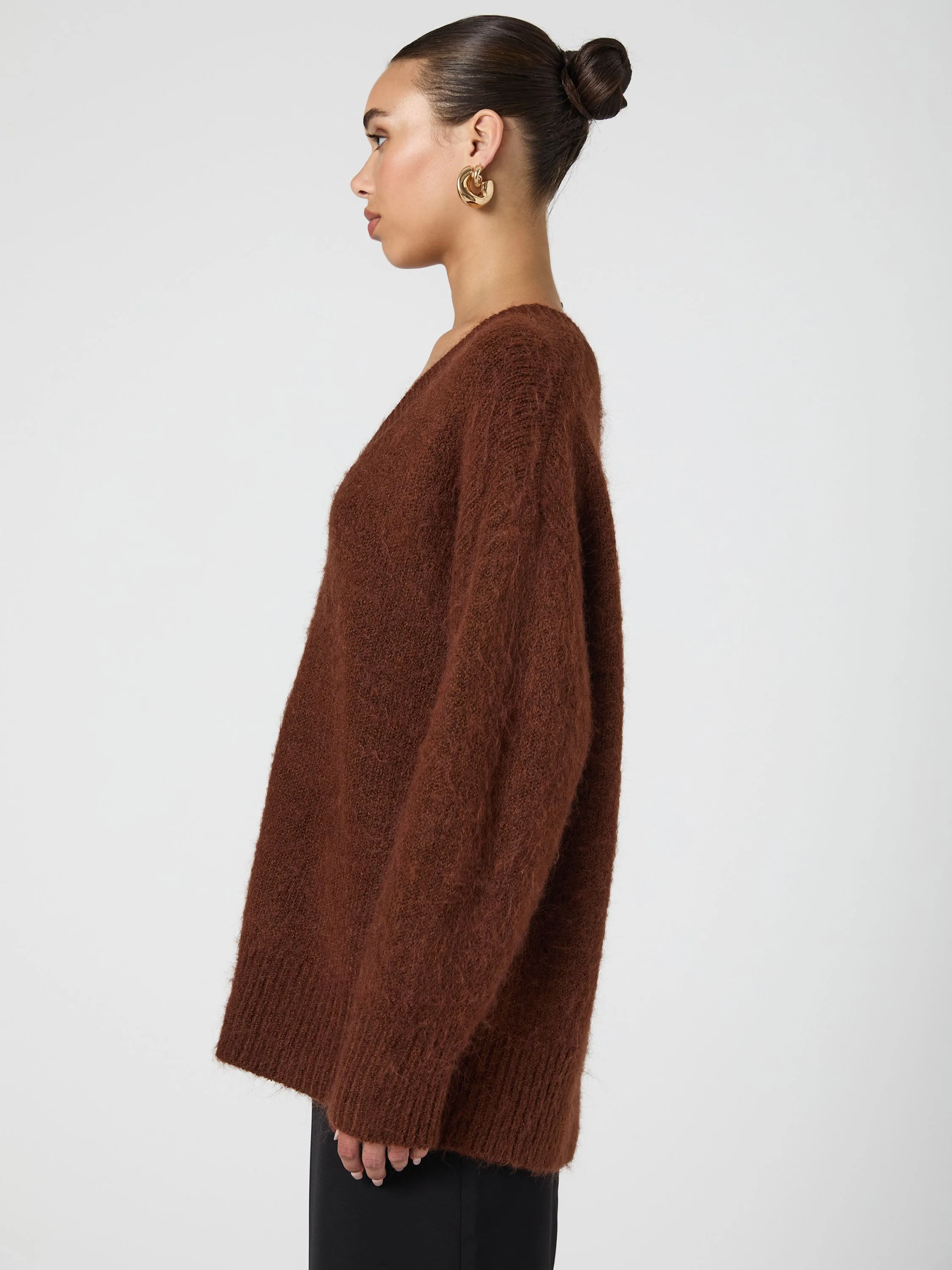 Fluffy Knit V Neck Oversized Sweater