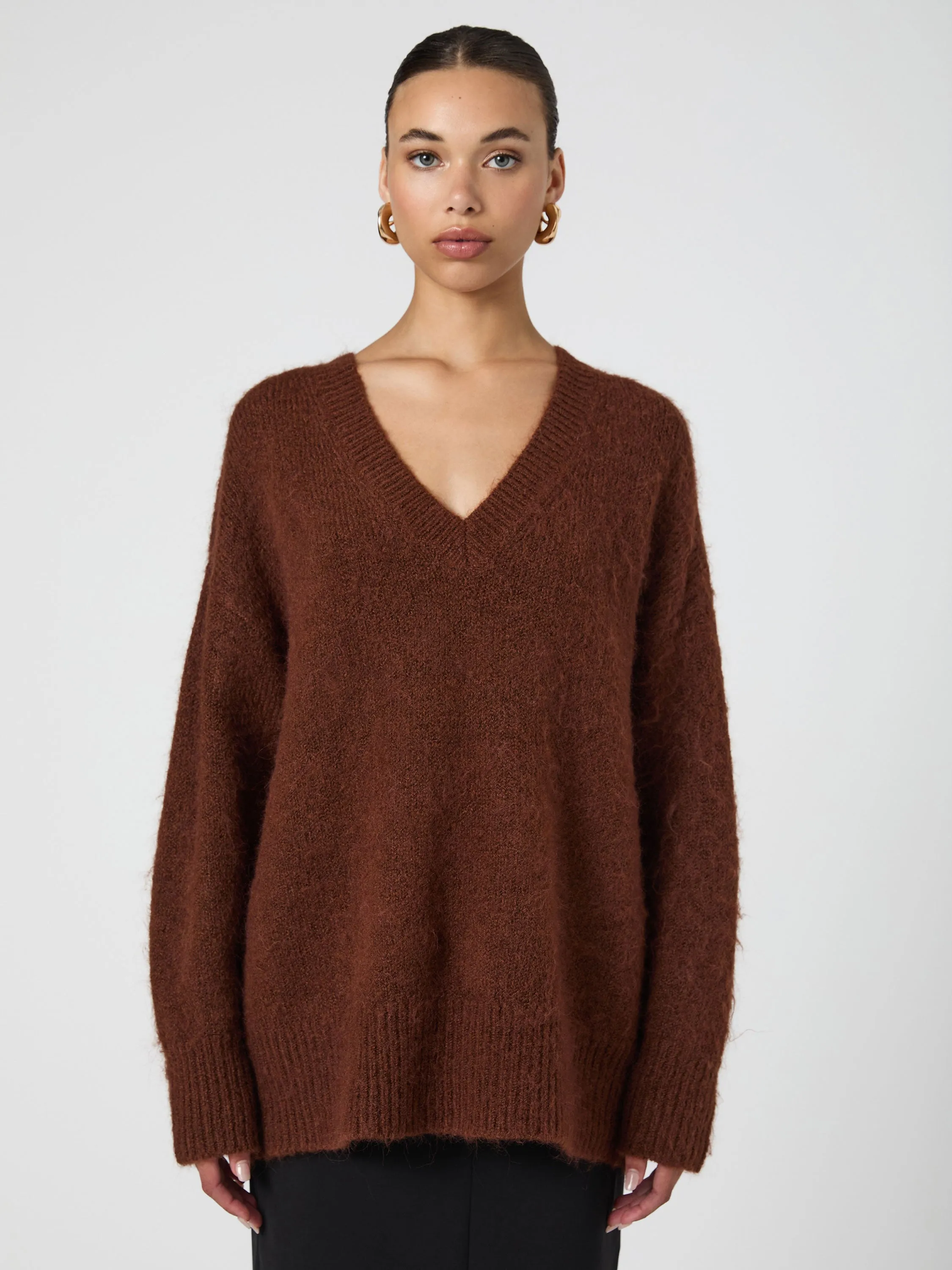 Fluffy Knit V Neck Oversized Sweater