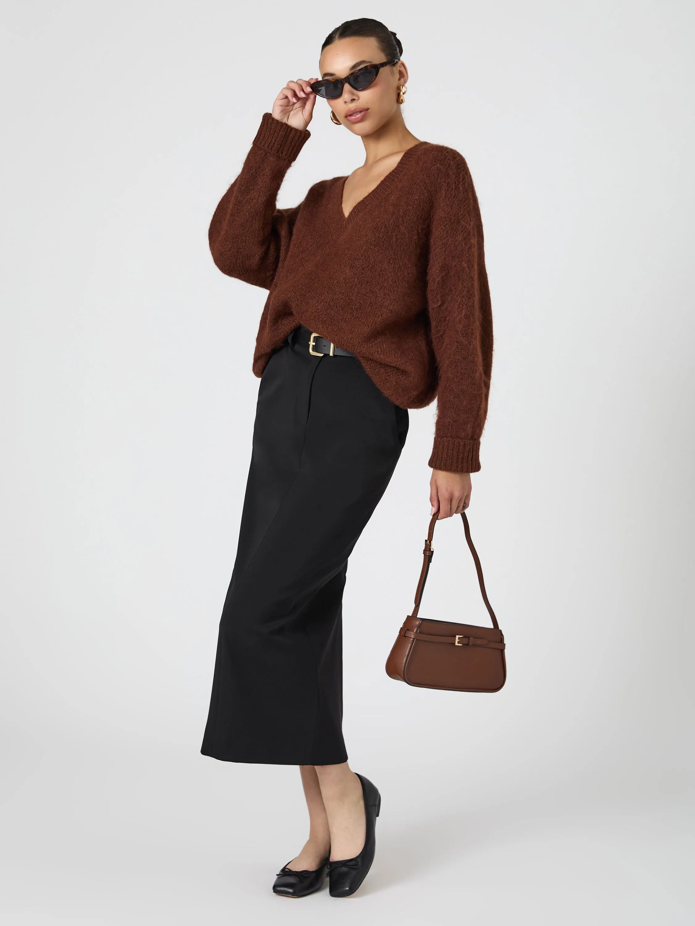 Fluffy Knit V Neck Oversized Sweater