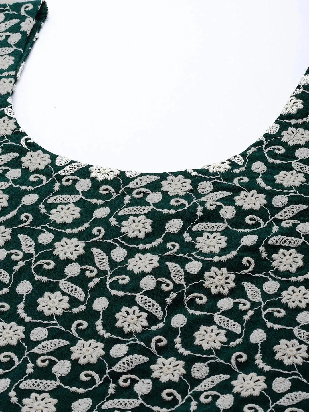 Green Embroidered Georgette Straight Kurta With Skirt & Dupatta