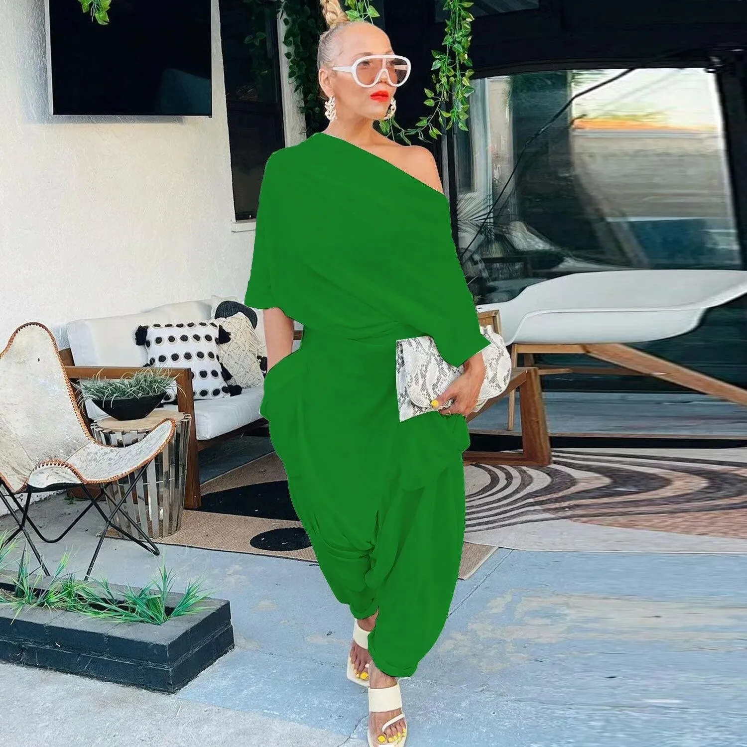 Green Off Shoulder Jumpsuit - Fern and Oak