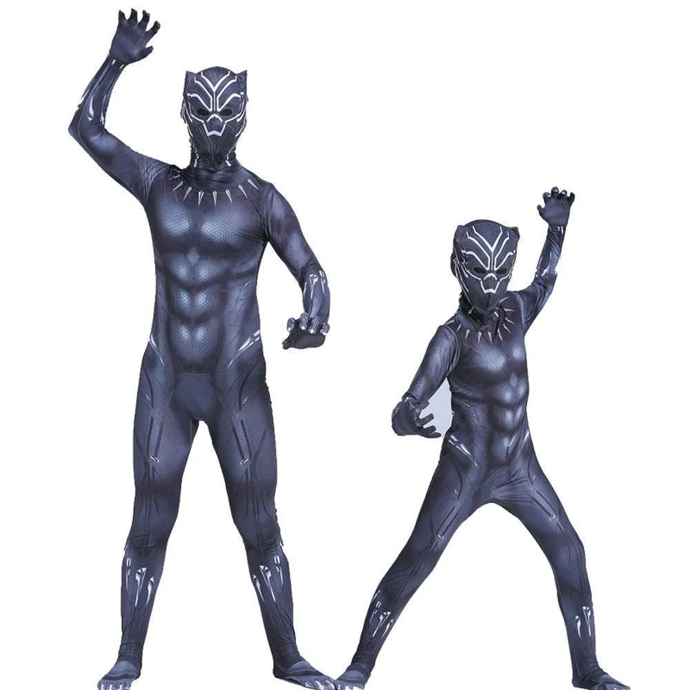 Halloween Black Panther Kids Men Cosplay Costume Zentai Bodysuit
