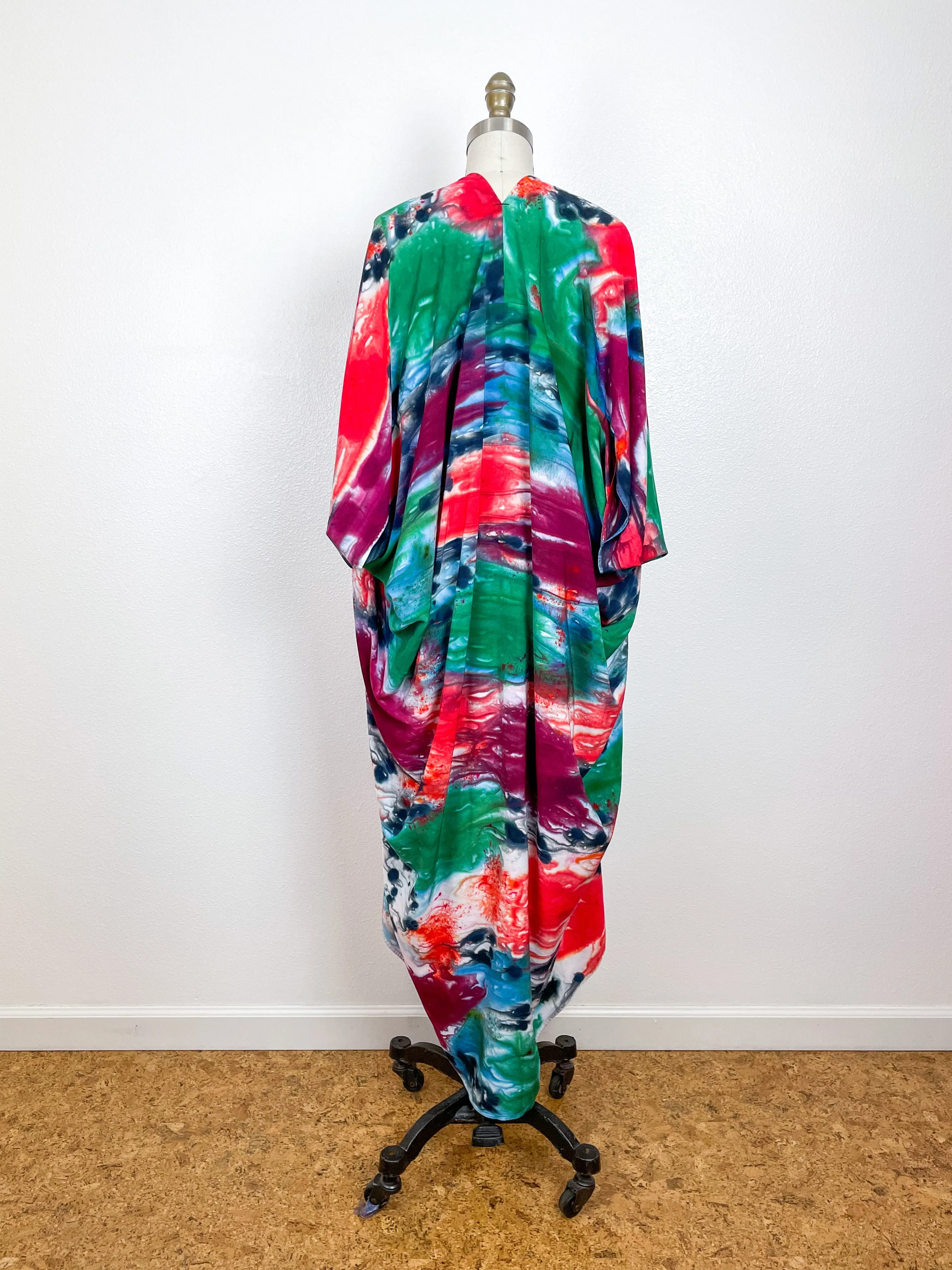 Hand-Dyed High Low Kimono Jewel Tones Watercolor