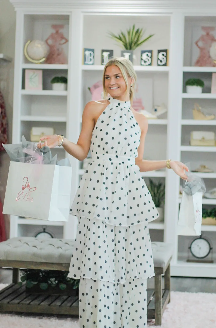 Ivory with Black Polka Dot Tiered Dress