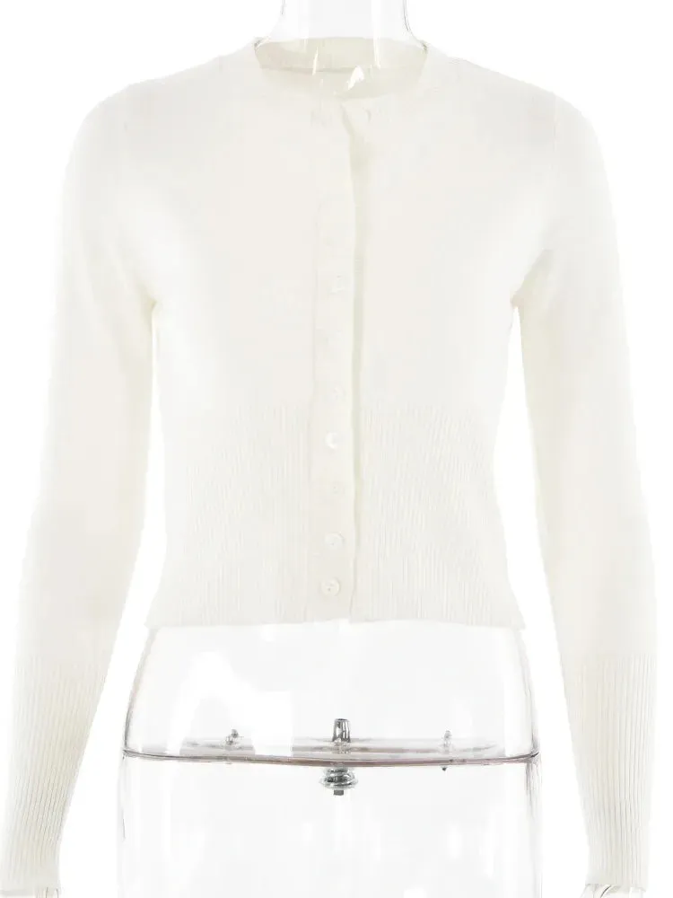 JULISSA MO Long Sleeve Knitted Single-breasted Buttons Cardigan Sweater Women Crew Skinny Versatile Ribbed Woolen Bottom Top