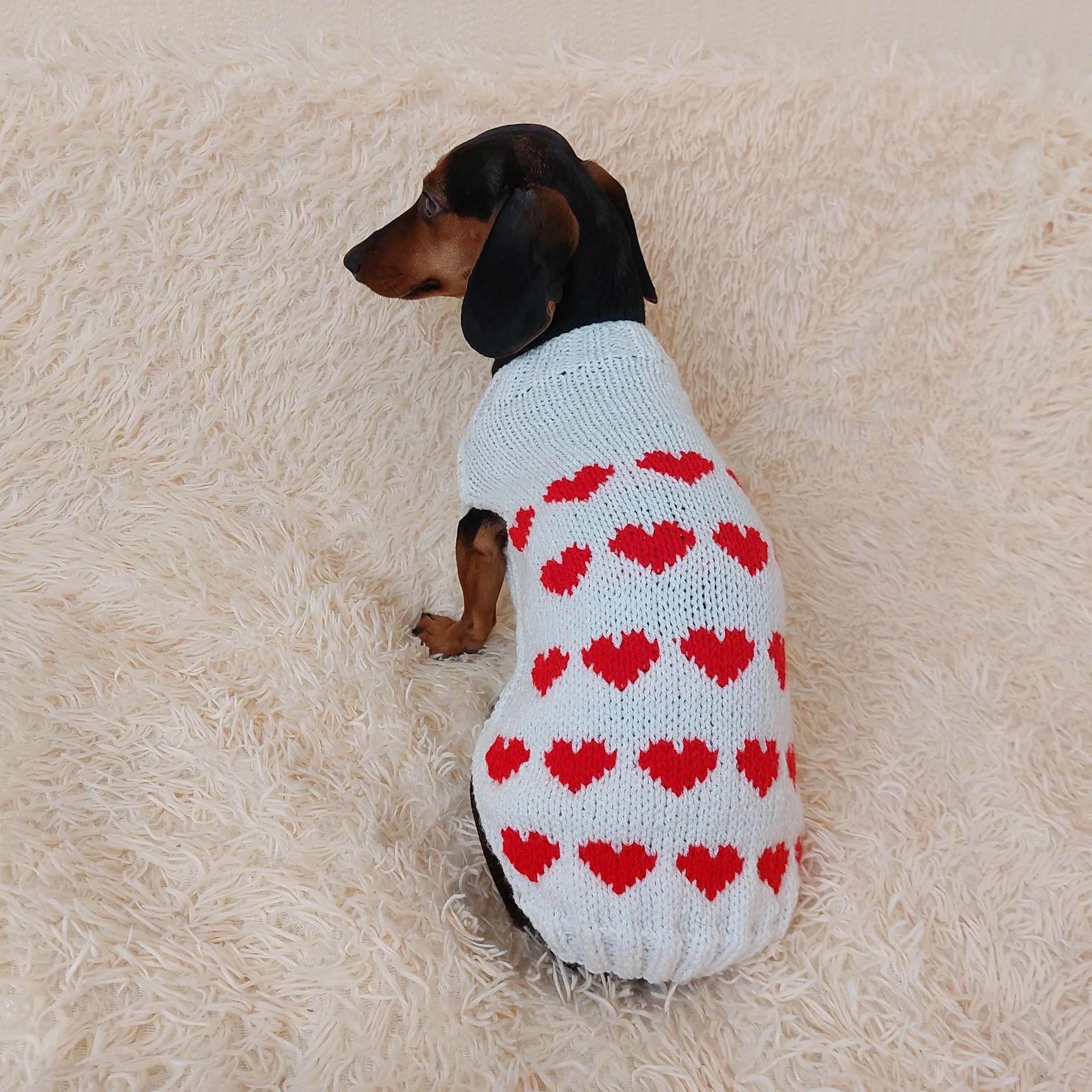 Jumper with hearts for dog valentine's day gift,Dachshund knitted heart sweater, clothing heart sweater, Valentine's day dog sweater