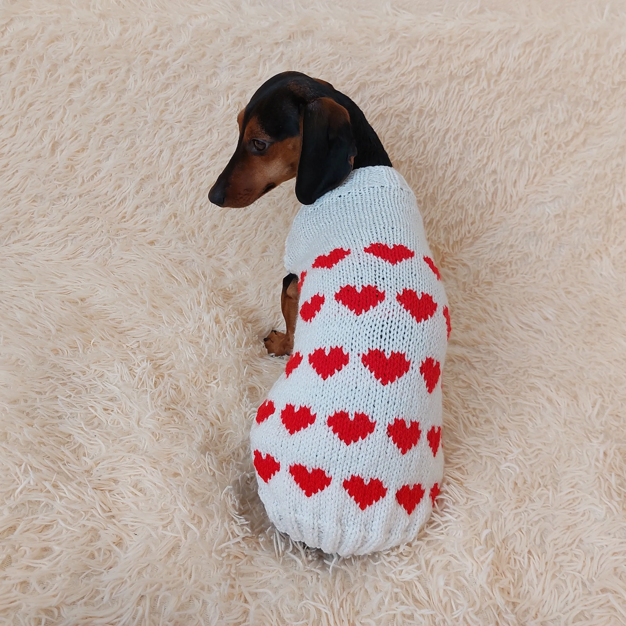 Jumper with hearts for dog valentine's day gift,Dachshund knitted heart sweater, clothing heart sweater, Valentine's day dog sweater