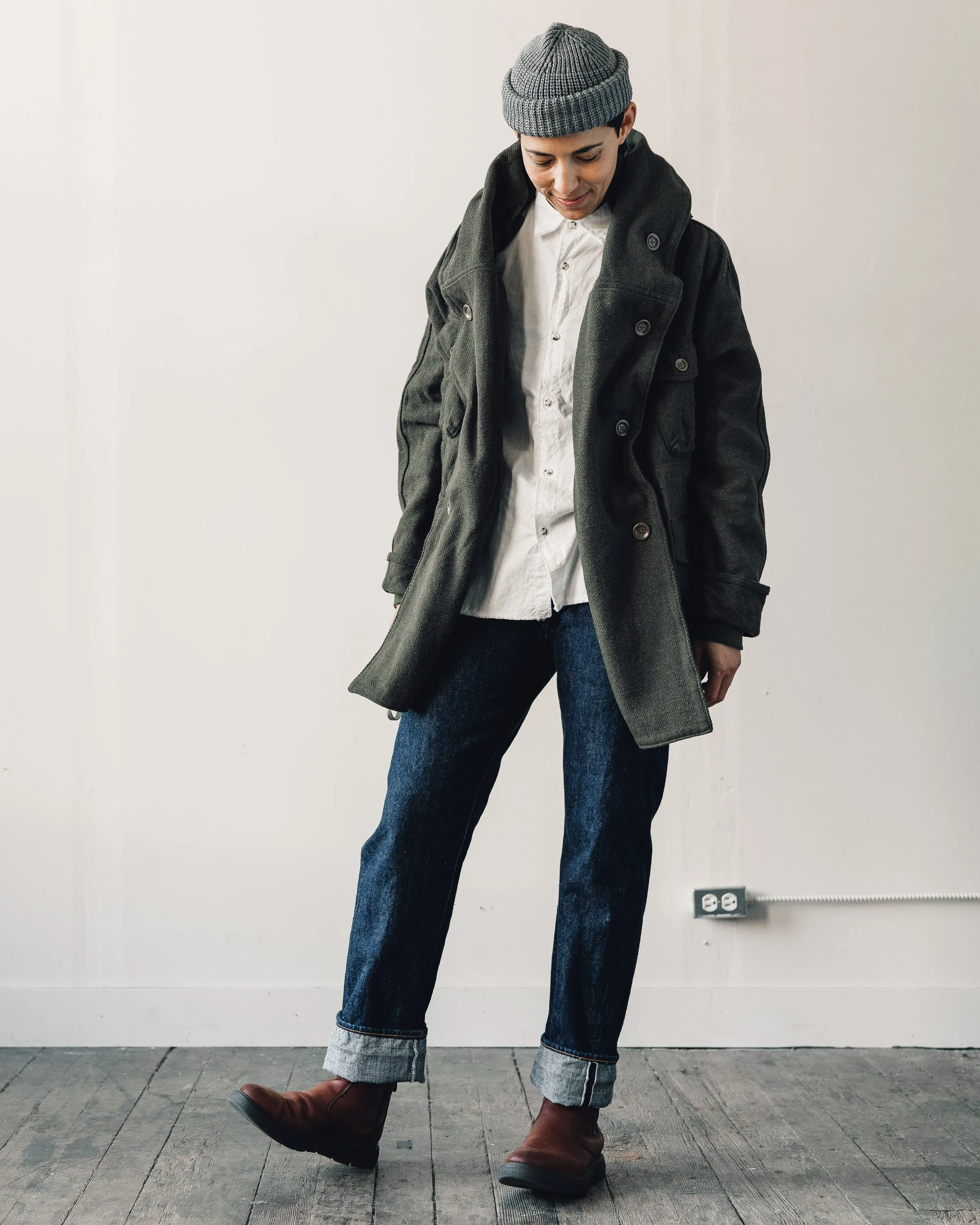 Kapital Vintage Melton Wool Ring Coat, Khaki Green