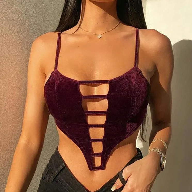 KittenAlarm - Boots Hollow Out Velvet Corset Top
