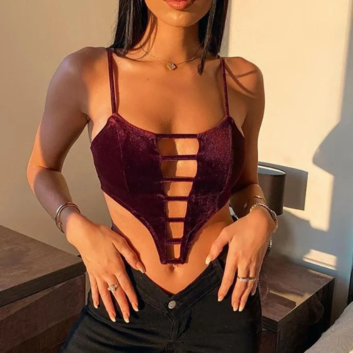 KittenAlarm - Boots Hollow Out Velvet Corset Top