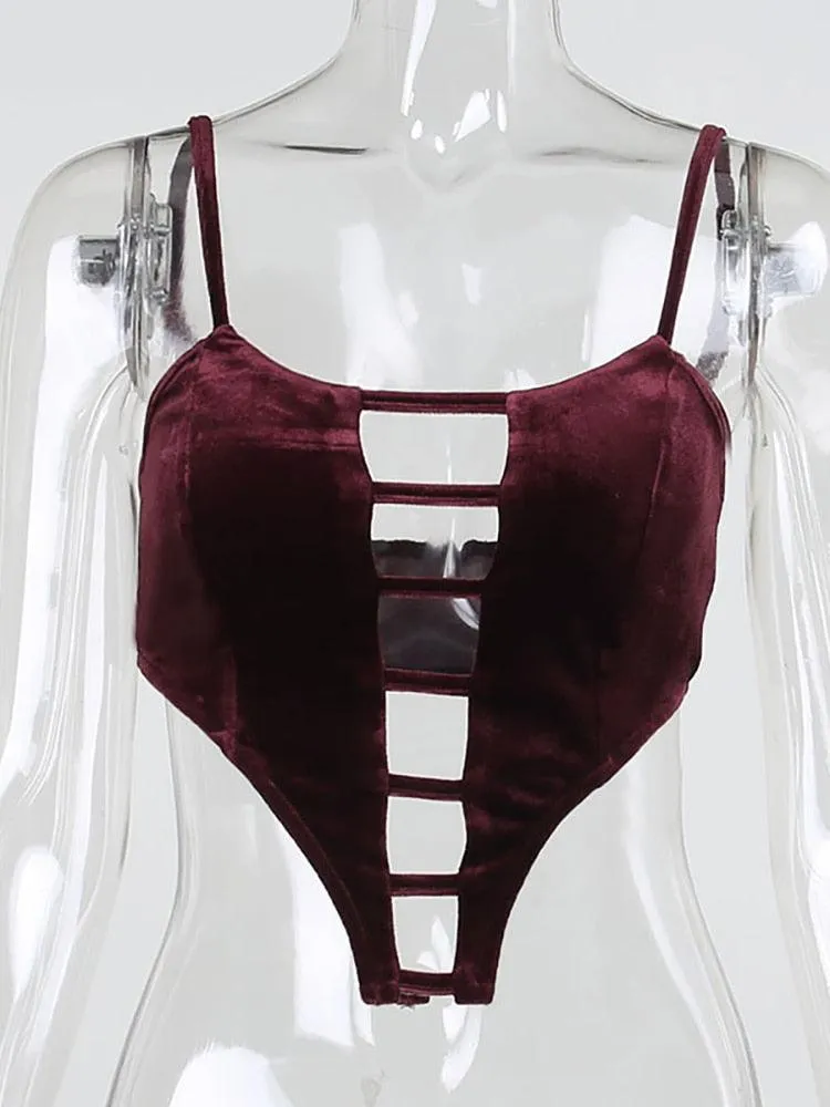 KittenAlarm - Boots Hollow Out Velvet Corset Top
