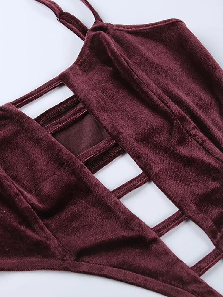 KittenAlarm - Boots Hollow Out Velvet Corset Top