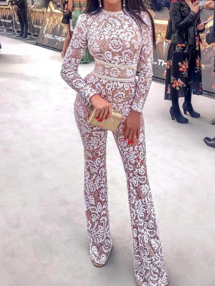 Lace Slim Fit Long Sleeve Jumpsuit