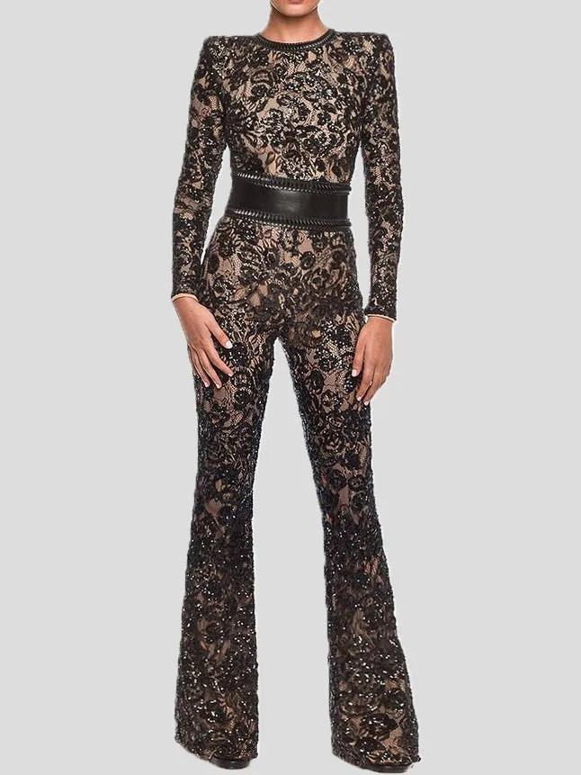 Lace Slim Fit Long Sleeve Jumpsuit