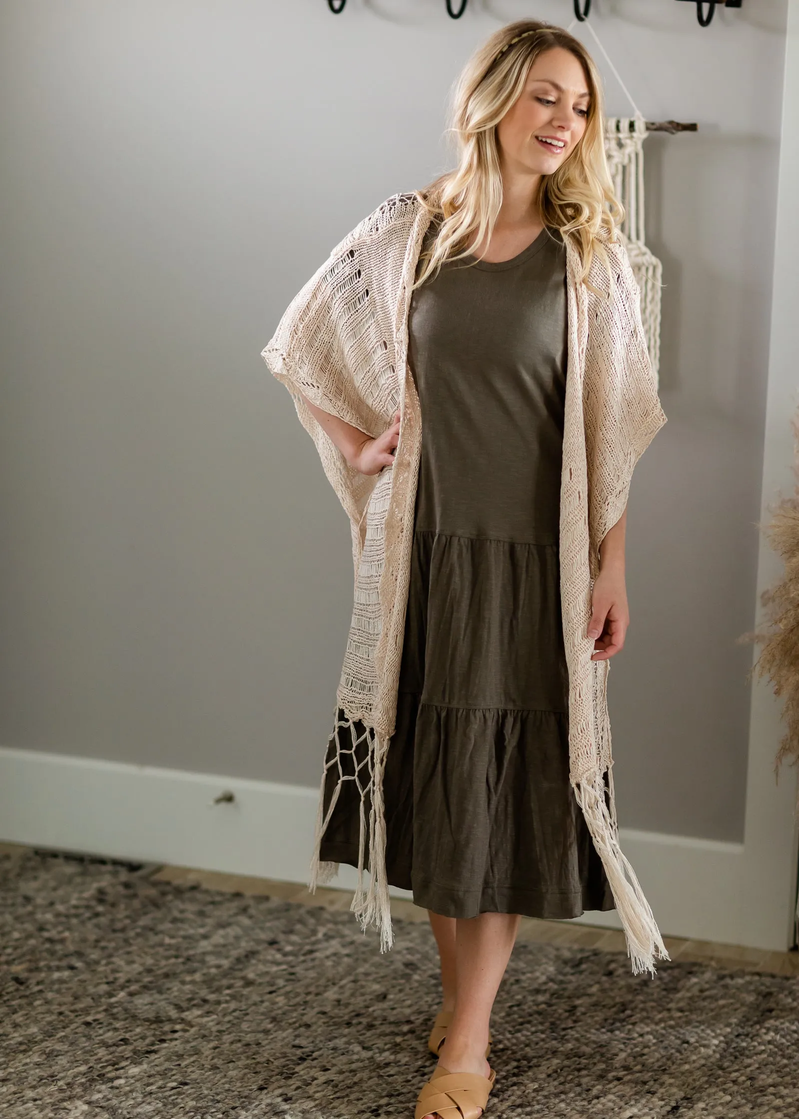 Ladies Knit Olive Midi Dress