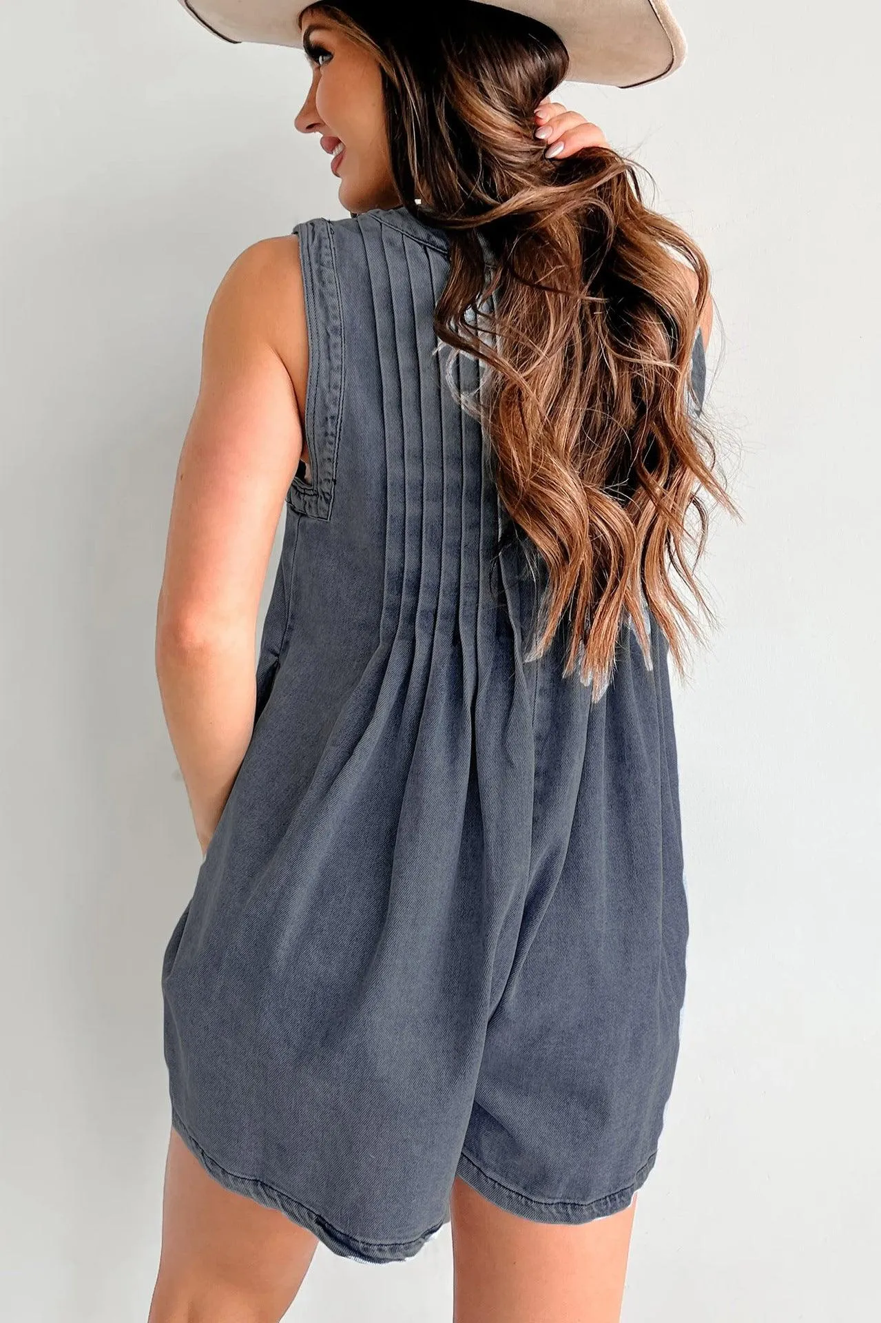 Ladies Tie Front V Neck Sleeveless Denim Jumpsuit 9025