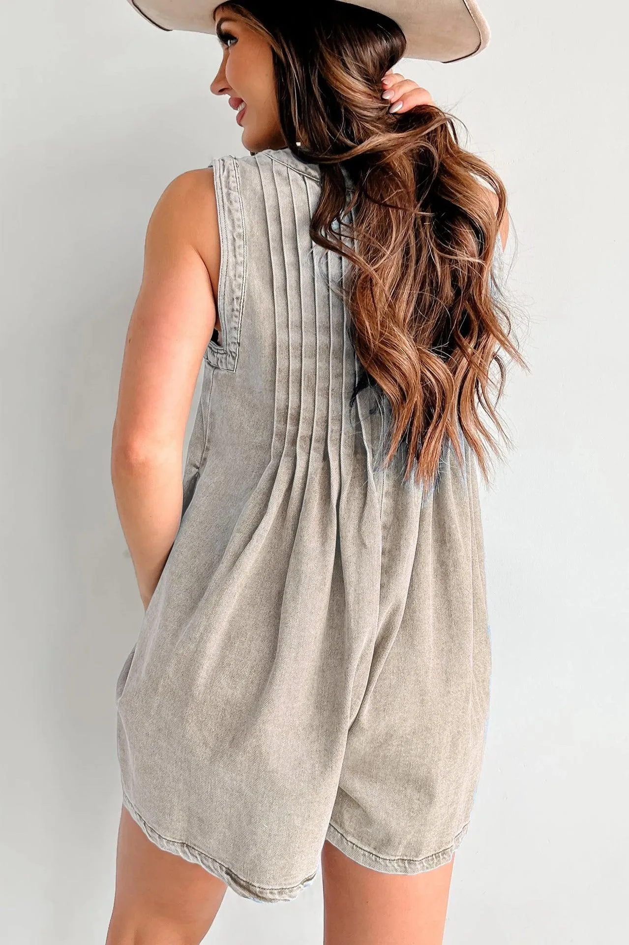 Ladies Tie Front V Neck Sleeveless Denim Jumpsuit 9025