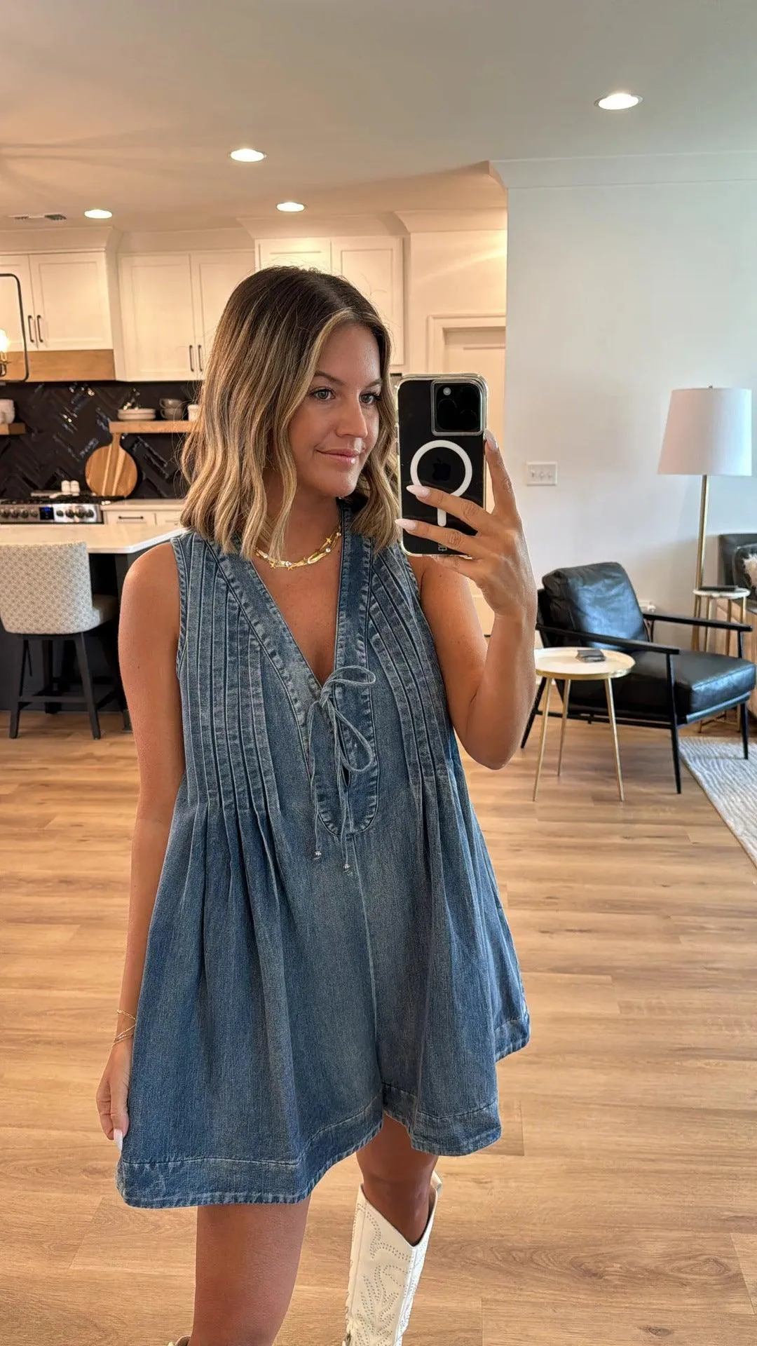 Ladies Tie Front V Neck Sleeveless Denim Jumpsuit 9025