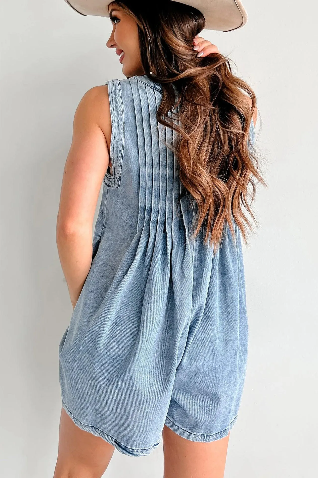 Ladies Tie Front V Neck Sleeveless Denim Jumpsuit 9025