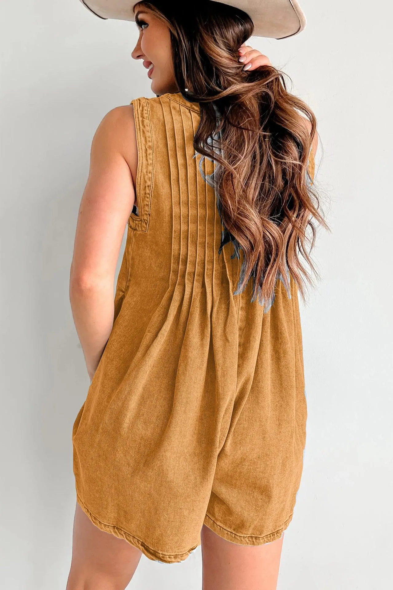 Ladies Tie Front V Neck Sleeveless Denim Jumpsuit 9025