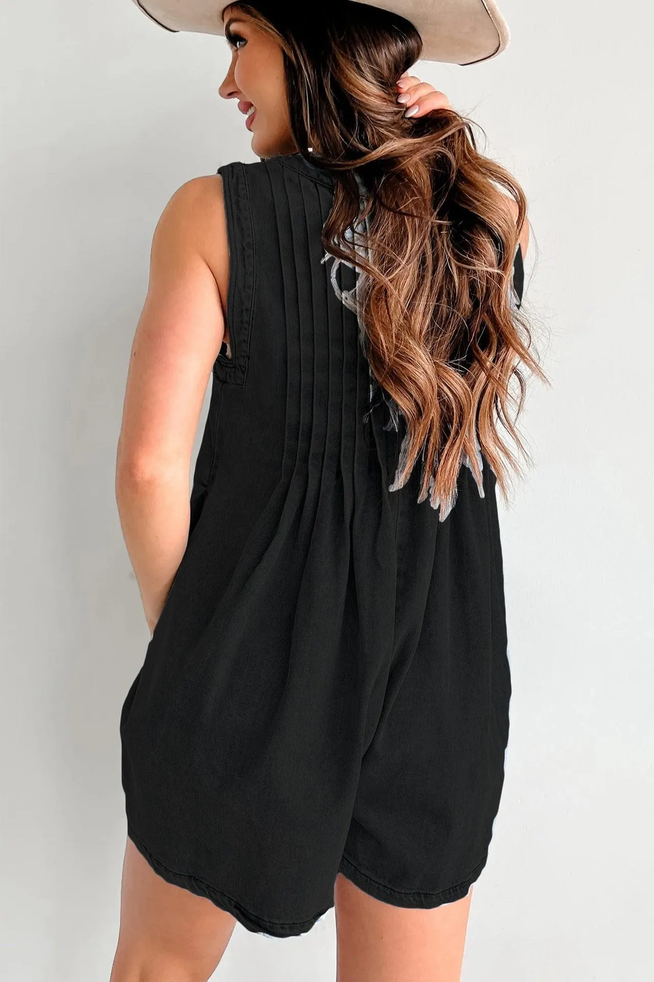 Ladies Tie Front V Neck Sleeveless Denim Jumpsuit 9025