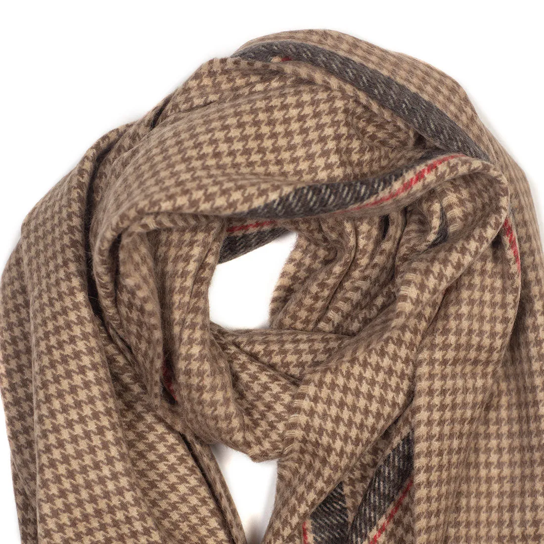 Large "Philby" wool & angora stole, Natural houndstooth check