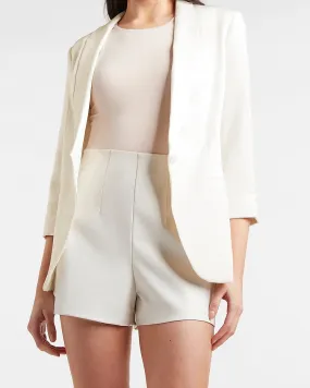 Linen-Blend Boyfriend Blazer in Swan