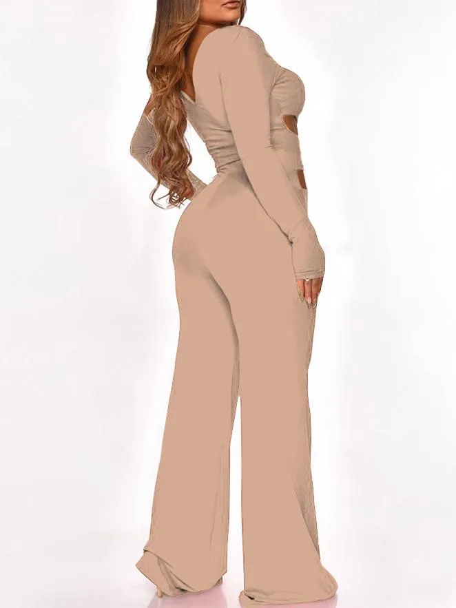 Long Sleeve Cut-Waist Skinny Jumpsuit