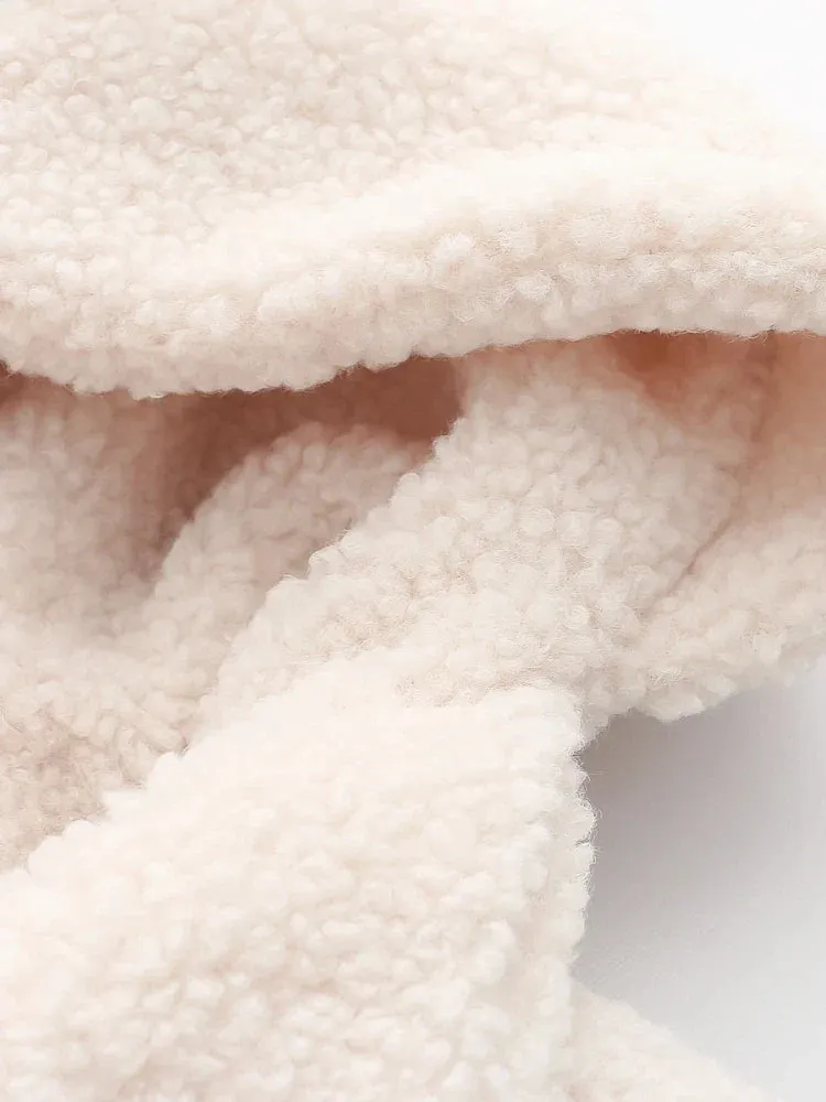 Metaversmall Women Wool & Blends Hooded Coats Jackets Sweet Style Cartoon Bear Appliques Harajuku Outerwear Winter Pockets Cute Tops