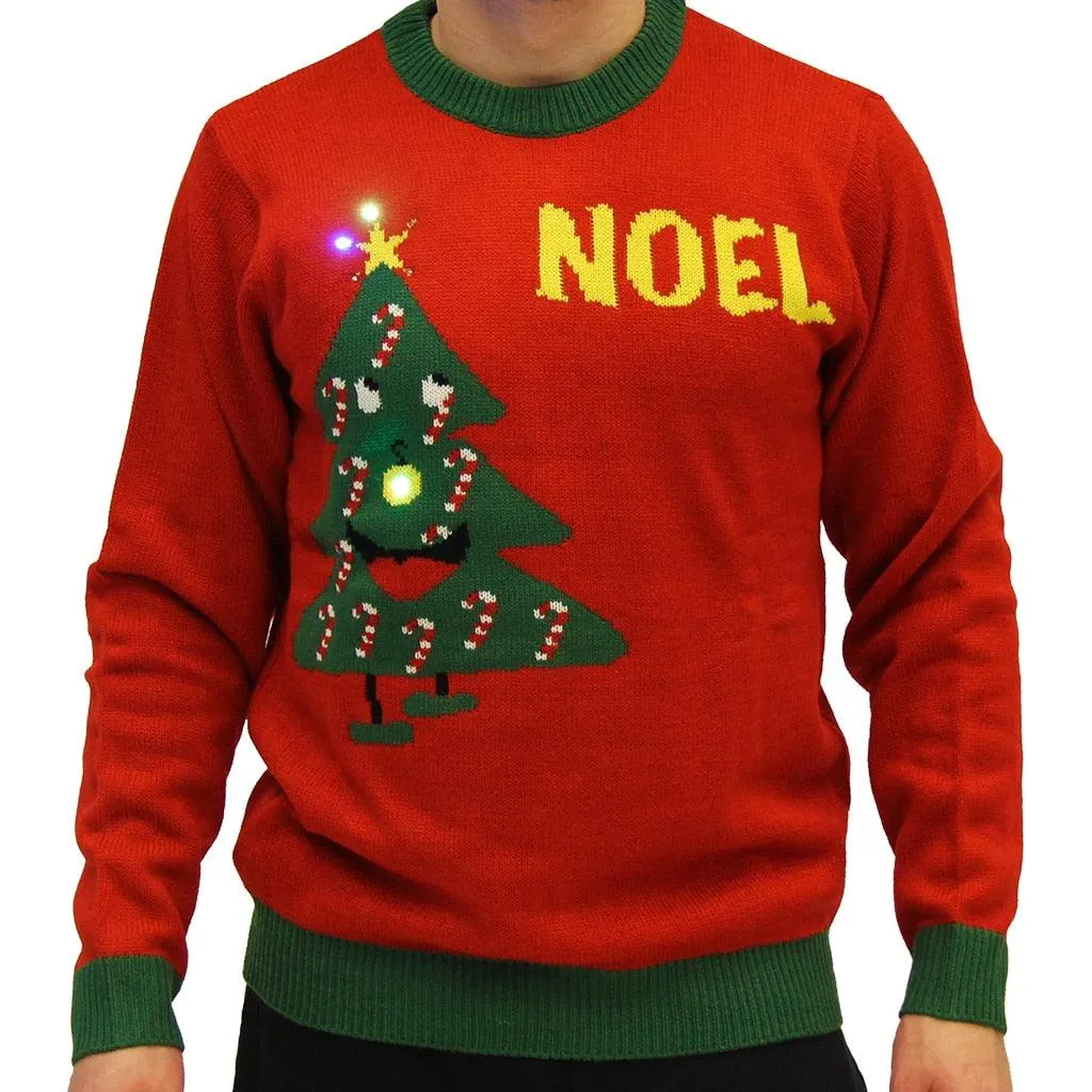 Noel Light Up Smiling Christmas Xmas Tree Ugly Christmas Sweater